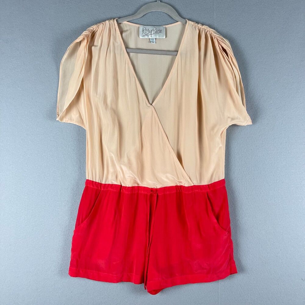 Rory Beca Silk Romper Womens Small Colorblock V-Neck Relaxed Bright